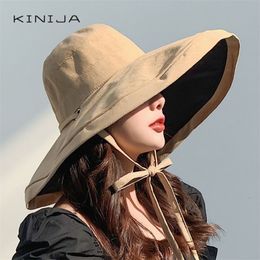 summer women Double side fashion wide Large brim Sun Hat outdoor beach fisherman cap UV proof sun protection hat bucket hat 220519225F