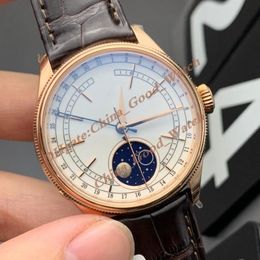 39MM KZ Factory Watches of Men's Rose Gold Watch KZf Brown Leather Strap Movement Automatic Chocolate Moon Phase Function Cal192G