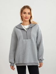 Women's Hoodies Fashion Women Fuzzy Fleece Sweatshirts Half Zipper Pullovers Casual Fall Long Sleeve Tops Autumn Streetwear S-XL