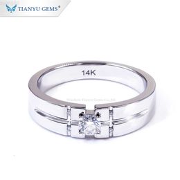 Tianyu Gems 14k/18k White Gold Ring 4mm Round Heart Arrow Colourless Moissanite Gold Engagement Men Ring