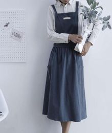 Pleated Skirt Design Apron Simple Washed Cotton Uniform Aprons for Woman Lady039s Kitchen Cooking Gardening Coffee Shop6730996
