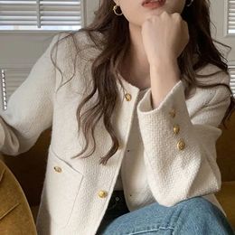 Deeptown Crop Tweed Jacket Women Korean Style Clothes Old Money Fashion Chic and Elegant Short Jackets Vintage Autumn Winter Top 240226