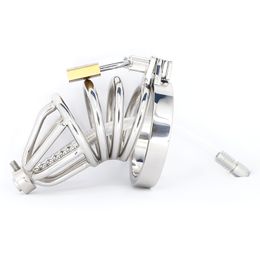 Breathable Male Chastity Lock Device with Padlock Penis Cock Cage Stainless Steel Chastity Cage with Catheter Sex Toys