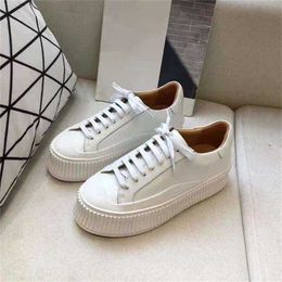 Sports 2024 spring Harajuku small white womens muffin thick soled leather sports leisure wave shaped board shoes