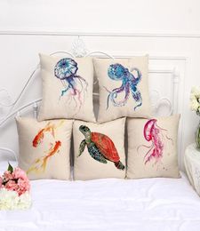 Cushion Covers Octopus Turtle Golden Fish Pillow Cover Cotton Linen Square Pillowcase Living Room Sofa Decorative Throw Pillow Cas2049167