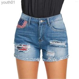 Womens Jeans Womens Jeans Womens Denim Shorts For Summer Button Up Jean Slim Short Torn Wide-Legged Pants 2023 240304