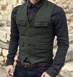 2021 Dark Green Groom Vests Country Wedding Wool Tweed Vest Slim Fit Men039s Suit Vest Dress Coat Dress Waistcoat Farm Country 8750549