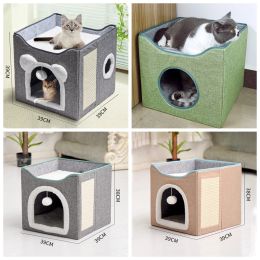 Mats Foldable Square Cat Sleeping House Warm and Comfortable Cat Home Double Layer Dog Villa Semi enclosed Kennel Pet Products