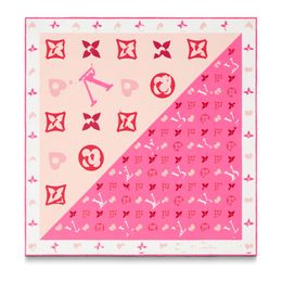 Printed Classic Letter scarf Women luxury scarves Silk screen print Monogram heart motifs scarf Contrasting border Hand rolled edges scarf silk pink designer scarf