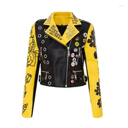 Motorcycle Apparel Jacket Wear Resistant Women's Leather PU Material Colourful Patchwork Colour Bump Moto Clothes