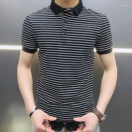 Men's Polos Streetwear Black Top Striped With Collar Tee Shirt For Men Slim Fit Clothing Stylish Male Polo T Shirts Cool Original S Ordinary