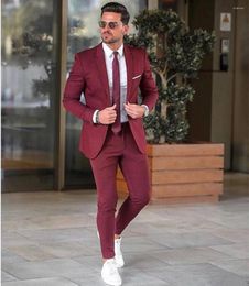 Men's Suits Elegant Custom Burgundy Men Suit Blazers For Party Prom 2 Pieces Red Groom Wedding Notched Lapel Commercial Affa