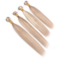 27613 Piano Colour Malaysian Human Hair Weave Extensions Straight 4Pcs Light Brown Mixed with Blonde Piano Colour Human Hair Bundl8821449