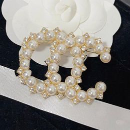 Luxury Designer Double Letter Brooches Rhinestone Diamond Crystal Pearl Brooch Suit Fashion Jewellery Accessories 20style