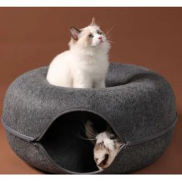Mats 2Sizes Felt Donut Pet Cat Tunnel Interactive Game Play Toy Bed Dual Use Ferret Indoor House Kitten Dualuse Sport Training Tool