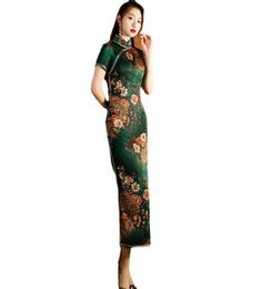 Ethnic Clothing Plus Size 5XL Green Floral Women Qipao Sexy High Split Cheongsam Elegant Slim Chinese Dress Vintage Long Formal Da2980214