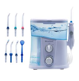 Irrigators Nicefeel 1000ml Electric Oral Irrigator Teeth Cleaner Care Dental Water Flosser SPA with Adjustable Pressure+ 7 Pcs Jet