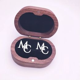 Tangula Custom Cufflinks For Groom Mens Stainless Steel Initials Cufflinks Oak Gift Box Wedding Bridegroom Jewelry Gift 240301