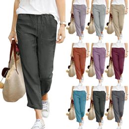 Women's Pants Summer Straight Leg Trousers Soild Cotton And Linen Women Comfortable Casual High Waist Pockets Drawstring