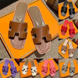 oran designer sandal leather slide Summer Women Flat sandals Blanc Naturel white brown Shoes Fashion Beach cut-out Letter Women's Slippers sliders flip flops 35-45