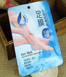 ROLANJONA feet mask Milk and Bamboo Vinegar Feet Mask skin Peeling Exfoliating Dead Skin Remove for Feet care 38gpair5272525