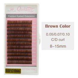 Qeelasee Brown Color False Eyelash Extensions Mink Brown Lash Material Makeup Maquiagem Cilios CD Curls 1 TrayLot 240229
