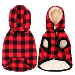 Jackets GLORIOUS KEK Dog Clothes Jacket Winter Fleece Lining Dog Coat Warm Removable Hood Plaid Pet Clothes for Small Medium Large Dogs