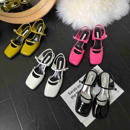 Sandals Vintage Square Toe Summer Women Thick High Heels Shoes Ladies Mary Janes Pumps Luxury Designer Female Slingbacks 35-39H2434