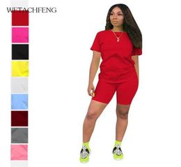 Drop Red Lounge Wear 2 Piece Sets Summer Women Outfits Plus Size Tracksuit Fitness Biker Shorts Sportswear Clothing Two Dress3243720