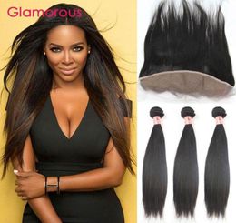 Glamorous Straight Virgin Hair with Lace Frontal Cheap Brazilian Hair 4PcsLot Peruvian Indian Malaysian Human Hair Weave with Lac3106429