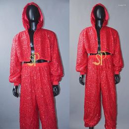 Stage Wear Red Sequins Coat Pants Sexy Gogo Dancer Costumes Men Jazz Dance Clothing Dj Festival Outfit Performance XS7672