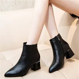 Boots Nice Women Side Zip Shoes Waterproof Non-slip Warm And Comfortable High-heeled Bright Party Pointed Toe