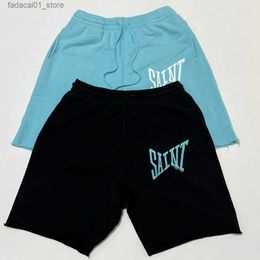 Men's Pants Top quality 23SS SAINT SWEAT SHORTS male female fleece blue saint logo 100% cotton basketball shorts men Q240305