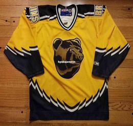 New Jerseys Custom Vintage Ccm Hockey Third Jersey Yellow Pooh Bear Mens Retro Jerseys Vintage Long Sleeves6972377