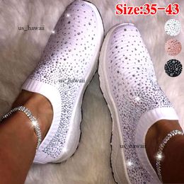 New Women Ankle Ladies Bling Flats Woman Fashion Loafers Crystal Womens Sneakers Casual Slip on Mesh Tennis Shoes