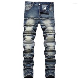 Jeans masculinos 2024 Mens High Street Retro rasgado Men angustiado