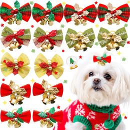 Accessories 50/100pcs Christmas Dog Bows Small Dog Cat Hair Bows With Bell For DOgs Christmas Hair Accessories Dog Grooming Pet Accessories