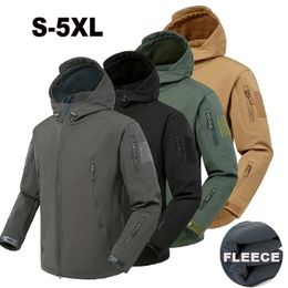 Men 5XL Army Jackets Pants SoftShell Hood Coat Tactical Suits Waterproof Pilot Set Military Camping Hiking Hunting Fish Trousers 240301
