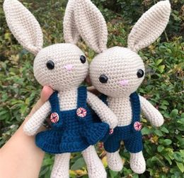 Around 26cm Woollen doll rabbit Plush toys Crochet knitting Cotton bunny doll Hand knitting animal dolls Couple bunny dolls 2012221779652