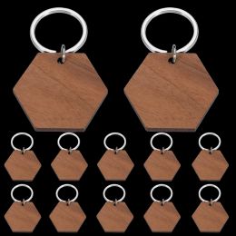 Tags Wholesale 20pcs Blank Hexagon Wooden Keychain Engraving Wood Keyring Custom ID Name Accessories for Pet Dog Cat ID Tag