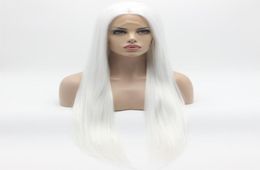 Iwona Hair Straight Extra Long White Wig 221001 Half Hand Tied Heat Resistant Synthetic Lace Front Wigs4652567