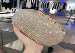 Golden Evening Clutch Bag Women Bags Wedding Shiny Handbags Bridal Metal Bow Clutch Bags Chain Shoulder Bag2882312