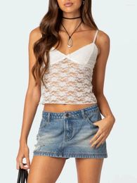 Women's Tanks Womens Spaghetti Strap Lace Floral Camisole Backless Sheer Mesh Tank Tops Y2K Streetwear