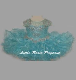 Bling Bling Little Rosie Baby Girls Pageant Dresses BR1312 Ruffles Skirt Aqua Cupcake Glitz Toddler Pageant Gowns with Cap Sleeves7073541