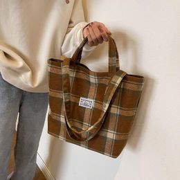 Evening Bags Women Plaid Shoulder Bag Large Capacity Retro Tote Versatile Student Bookbag College Travel Weekend