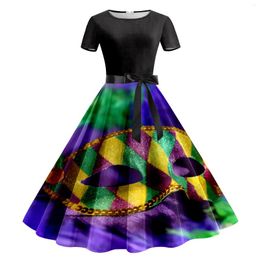 Casual Dresses Women Print Short Sleeve 1950s Evening Party Prom Dress Women's Sundresses