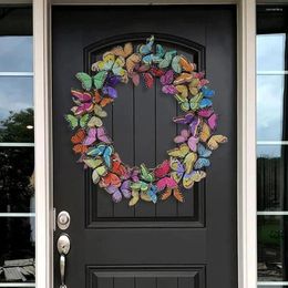 Decorative Flowers Butterfly Shape Simulation Garland Beautiful DIY Easter Door Hanging Ornaments Rattan Circle ButterflyWreath