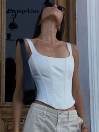 Jacqueline White Backless Bandage Corset Tops Women Sexy Square Neck Satin Bustier Tank Crop Top Elegant Party y2k Clothes 240229
