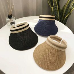 Wide Brim Hats Bucket Hats New Summer Empty Top Sun Hat UV Protection Womens Outdoor Leisure Wide Brown Beach Womens J240305