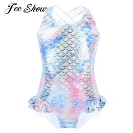 Swimwear Kids Girls Onepiece Swimsuits Brazilian Swimming Beachwear Sparkly Mermaid Fish Scales Pattern Swimsuit Swimwear Bathing Suits